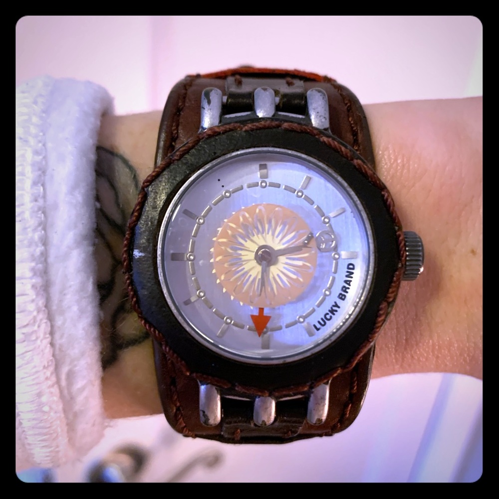 Lucky Brand leather strap compass watch